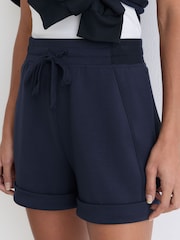 Reiss Navy Phoebe Premium Interlock Drawstring Shorts - Image 4 of 6