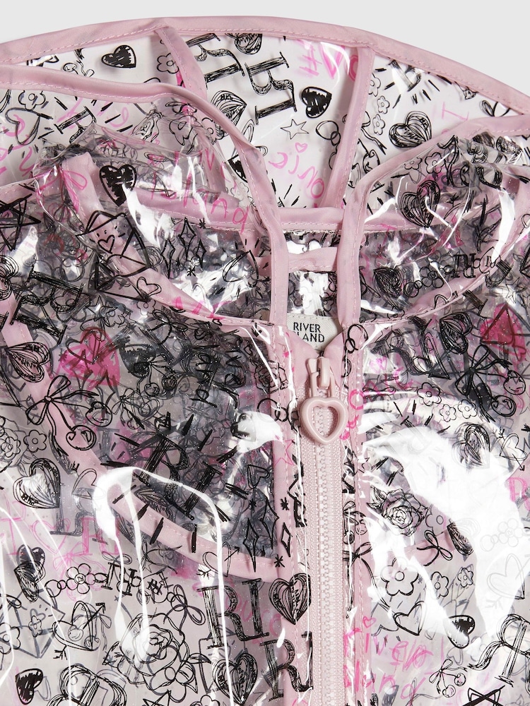 River Island Black Graffiti Glitter Rainmac - Image 4 of 4