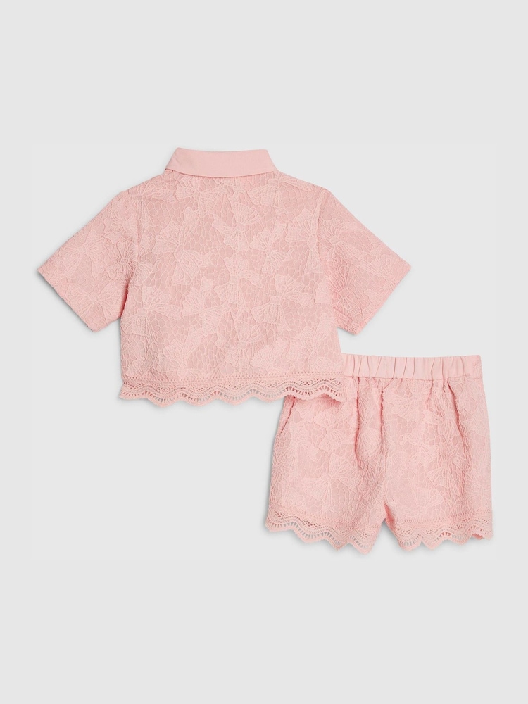 River Island Pink Lace Blouse Shirt & Shorts Set - Image 1 of 5