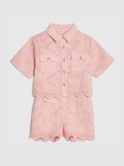 River Island Pink Lace Blouse Shirt & Shorts Set - Image 3 of 5