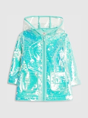 River Island Blue Sequin Glitter Rain Jacket - Image 1 of 4