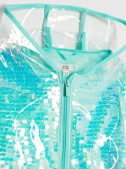 River Island Blue Sequin Glitter Rain Jacket - Image 3 of 4