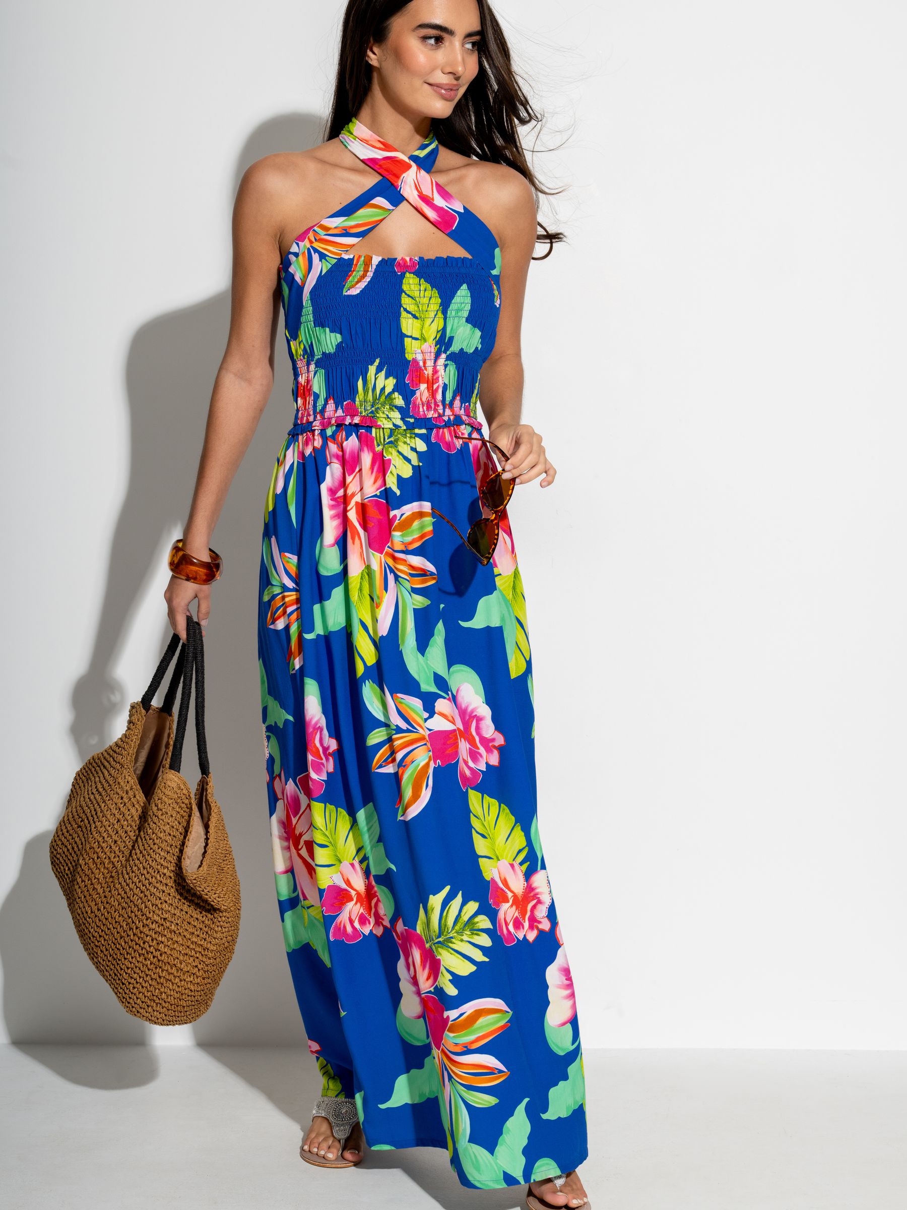 Buy Pour Moi Blue Zoey Shirred Bodice Multiway Maxi Dress from