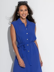 Pour Moi Blue Sleeveless Crinkle Maxi Beach Shirt Dress - Image 2 of 2