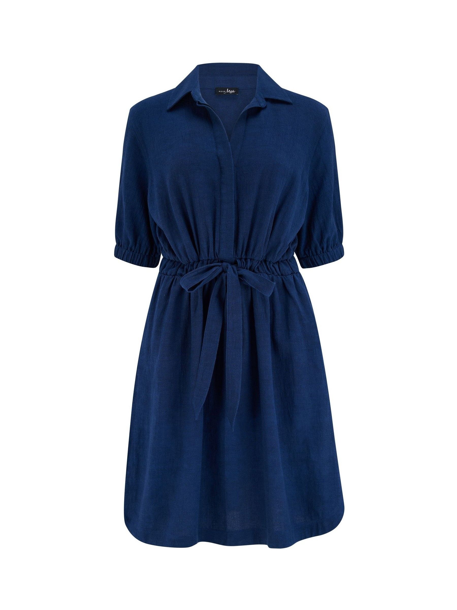 Buy Pour Moi Blue Blair Half Placket Channel Waist Shirt Dress