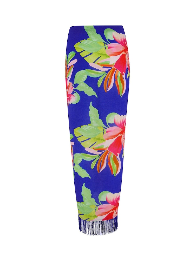 Pour Moi Blue Marl Fringe Trim Crinkle Multiway Sarong - Image 4 of 4 Pour Moi Blue Marl Fringe Trim Crinkle Multiway Sarong - Image 4 of 4