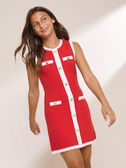 Lipsy Red Boucle Sleeveless Knit Dress (5-16yrs) - Image 2 of 4