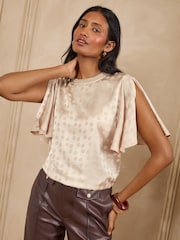 Love & Roses Champagne Gold Jacquard Spot Satin Top - Image 2 of 6