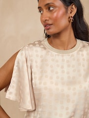 Love & Roses Champagne Gold Jacquard Spot Satin Top - Image 3 of 6