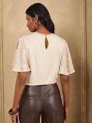 Love & Roses Champagne Gold Jacquard Spot Satin Top - Image 6 of 6