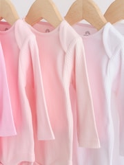 Pink/White Long Sleeve Baby Bodysuits 5 Pack - Image 10 of 14