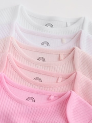 Pink/White Long Sleeve Baby Bodysuits 5 Pack - Image 9 of 14