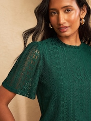 Love & Roses Teal Blue All Over Lace Top - Image 2 of 5