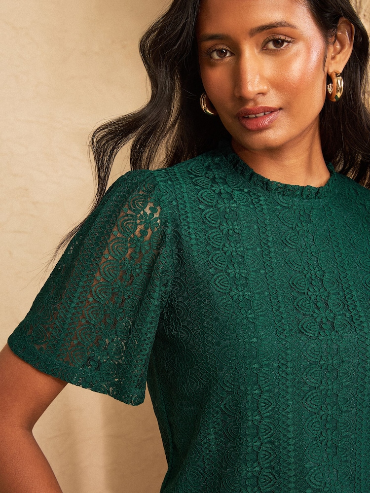 Love & Roses Teal Blue All Over Lace Top - Image 2 of 5