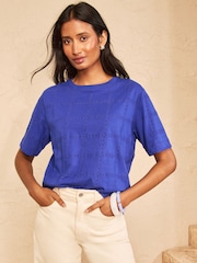Love & Roses Cobalt Blue Broderie T-Shirt - Image 1 of 5