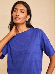 Love & Roses Cobalt Blue Broderie T-Shirt - Image 2 of 5