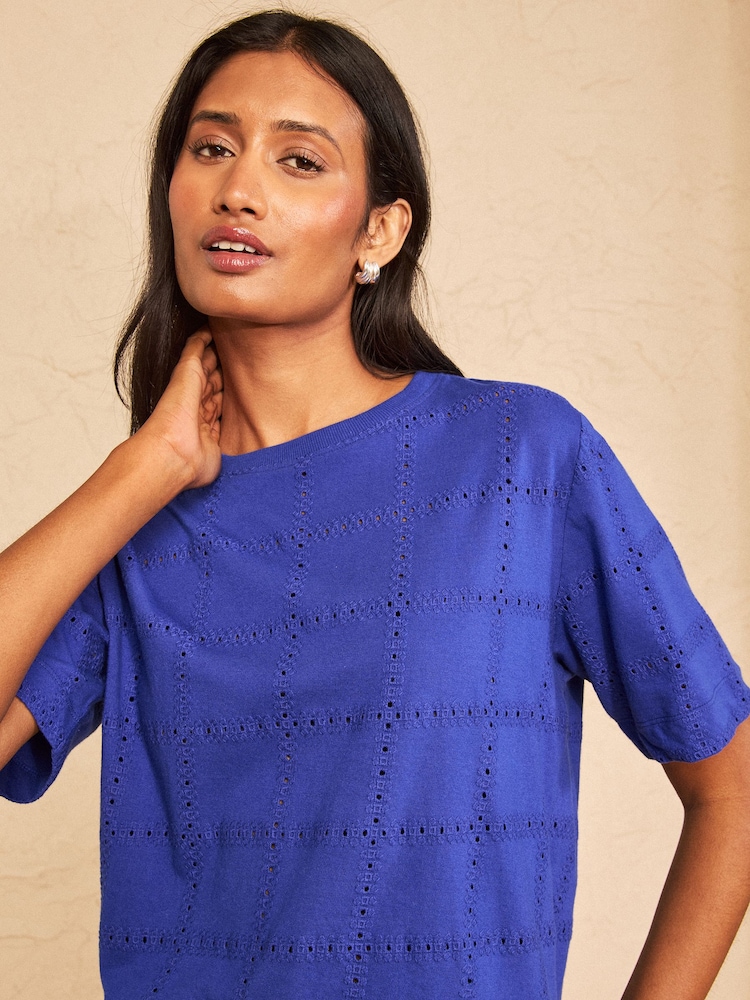 Love & Roses Cobalt Blue Broderie T-Shirt - Image 2 of 5 Love & Roses Cobalt Blue Broderie T-Shirt - Image 2 of 5