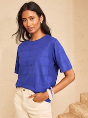 Love & Roses Cobalt Blue Broderie T-Shirt - Image 4 of 5