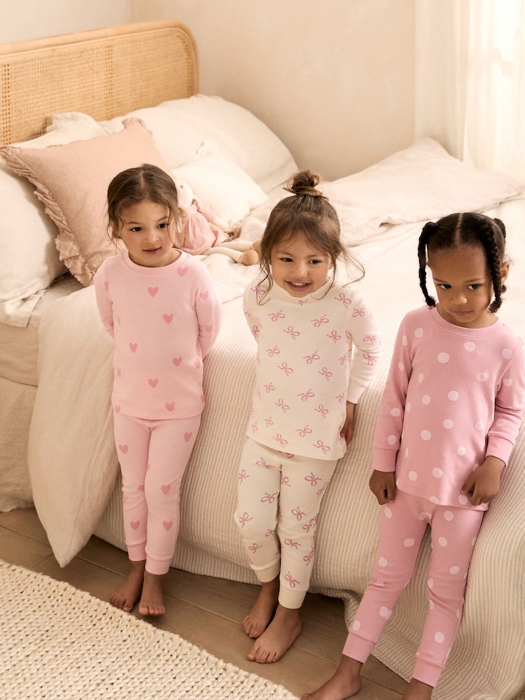 Pink/White Snuggle Pyjamas 3 Pack (9mths-12yrs) - Image 1 of 3 Pink/White Snuggle Pyjamas 3 Pack (9mths-12yrs) - Image 1 of 3