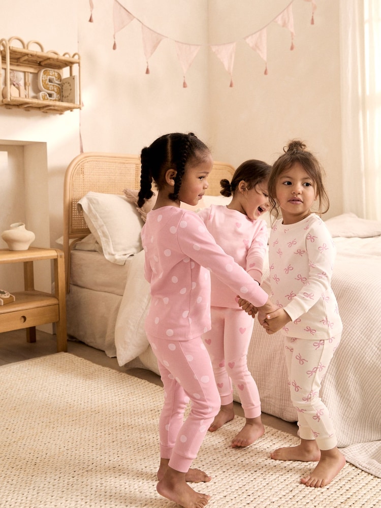 Pink/White Snuggle Pyjamas 3 Pack (9mths-12yrs) - Image 2 of 3 Pink/White Snuggle Pyjamas 3 Pack (9mths-12yrs) - Image 2 of 3