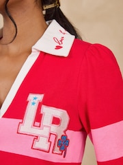 Love & Roses Red and Pink Collared 3/4 Sleeve Embroidered Sweatshirt - Image 2 of 4