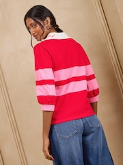 Love & Roses Red and Pink Collared 3/4 Sleeve Embroidered Sweatshirt - Image 4 of 4