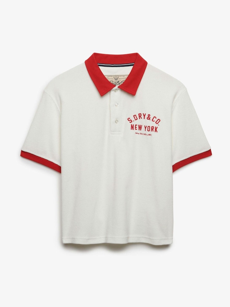 Superdry Cream Heritage Terry Polo Shirt - Image 6 of 6