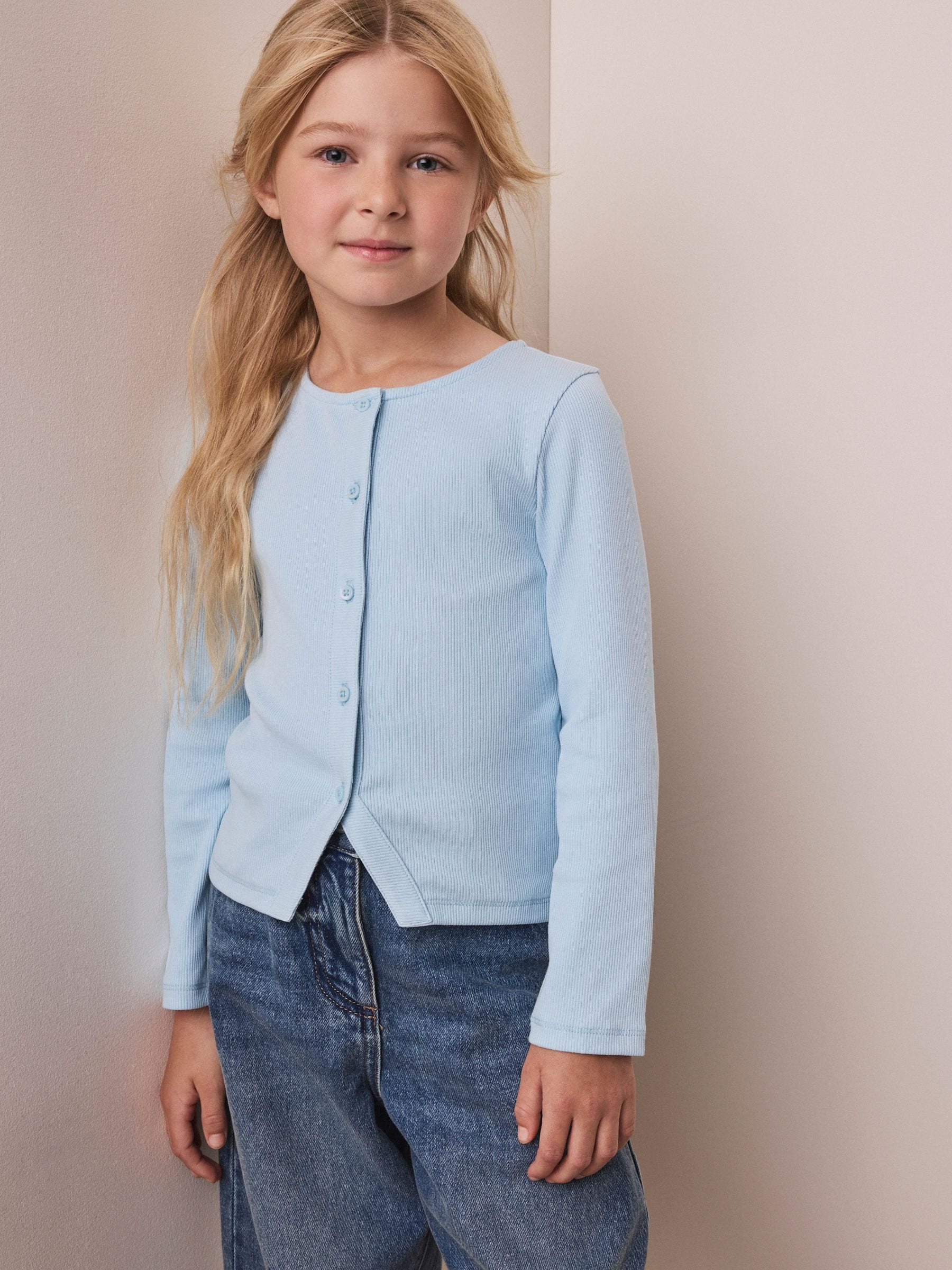 Buy Blue Long Sleeve Ribbed Cardigan (3-16yrs) from Next USA