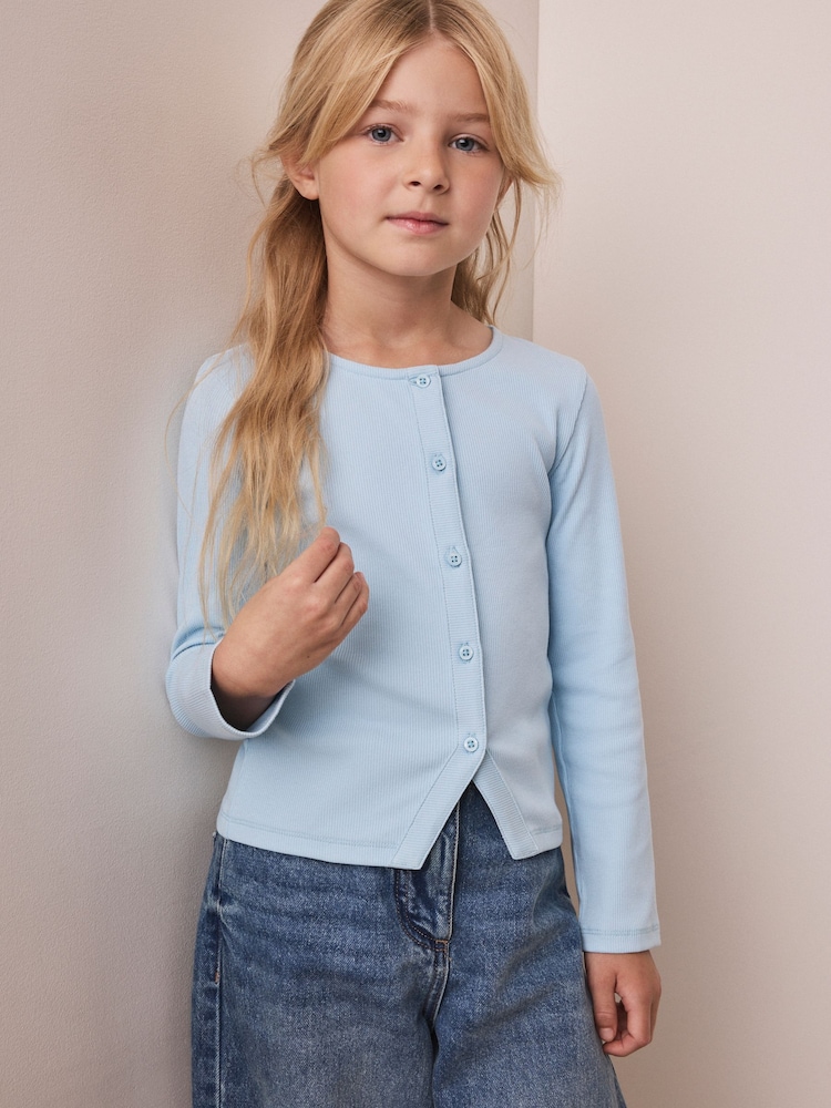 Asul - Long Sleeve Ribbed Cardigan (3-16yrs) - Larawan 2 ng 4