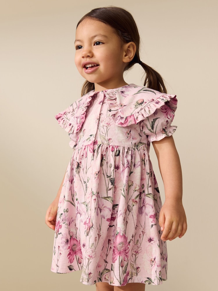 Floral Short Sleeve Collared Floral Dress (3mths-7yrs) - Image 1 of 7