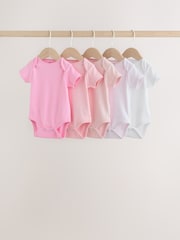 Pink/White Short Sleeve Baby Bodysuits 5 Pack - Image 1 of 14