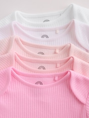 Pink/White Short Sleeve Baby Bodysuits 5 Pack - Image 14 of 14