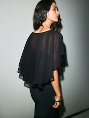 Friends Like These Black Chiffon Embellished Cape Sleeve Midi Dress - Image 5 of 5