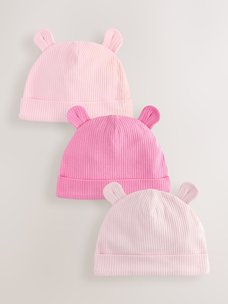 Pink Baby Beanies 3 Pack (0-12mths) - Image 1 of 6