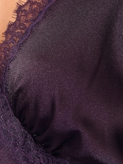 Friends Like These Aubergine Purple Long Sleeve Lace Insert Satin Midi Dress - Image 6 of 6