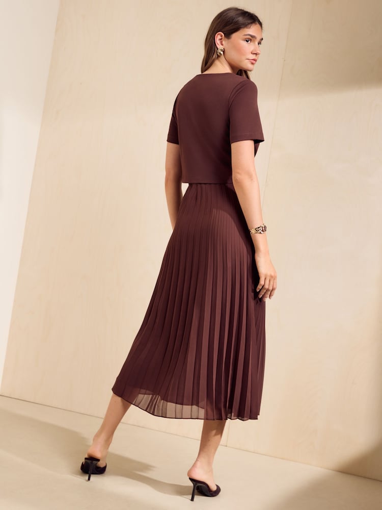 Friends Like These Espresso Brown Short Sleeve 2 in 1 Pleated Midi Dress - Image 5 of 5 Friends Like These Espresso Brown Short Sleeve 2 in 1 Pleated Midi Dress - Image 5 of 5