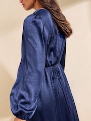 Friends Like These Navy Satin Cowl Neck Long Sleeve Midi Dress - Image 5 of 5