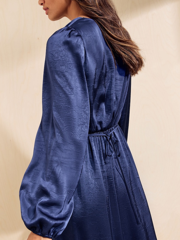 Friends Like These Navy Satin Cowl Neck Long Sleeve Midi Dress - Image 5 of 5