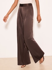 Lipsy Chocolate Brown Satin Wide Leg Trousers - Image 2 of 4