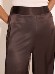 Lipsy Chocolate Brown Satin Wide Leg Trousers - Image 3 of 4