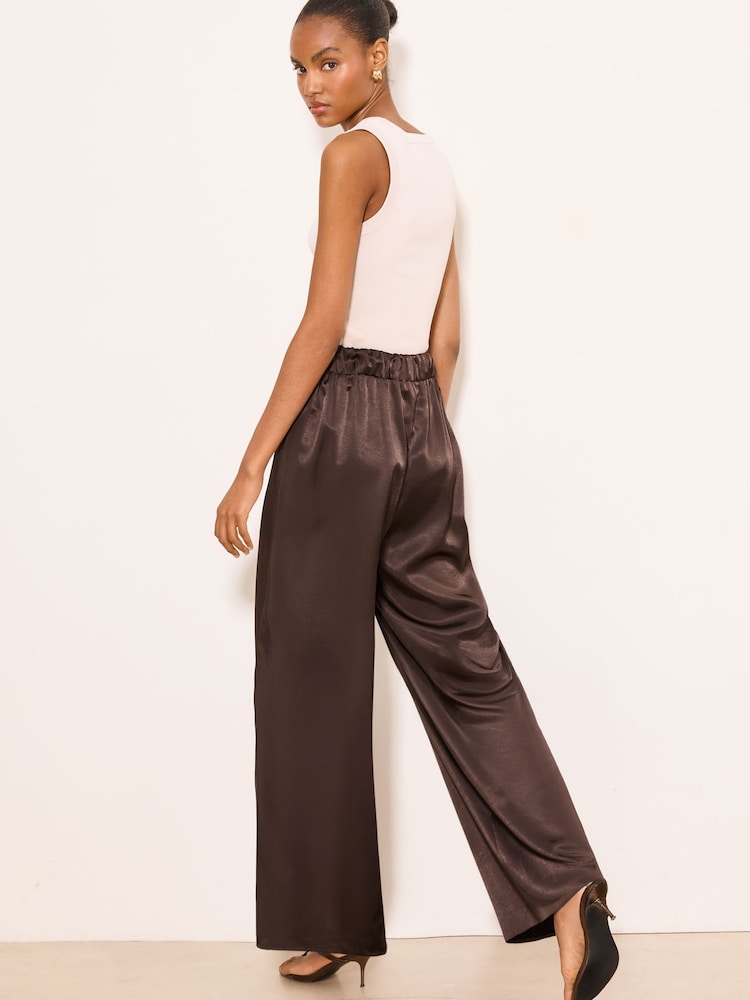Lipsy Chocolate Brown Satin Wide Leg Trousers - Image 4 of 4