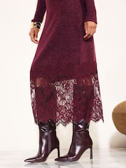 Friends Like These Burgundy Red Cosy Long Sleeve Hardware Midi Dress - Image 2 of 5