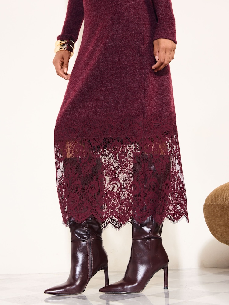 Friends Like These Burgundy Red Cosy Long Sleeve Hardware Midi Dress - Image 2 of 5