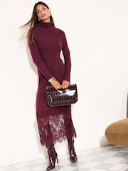 Friends Like These Burgundy Red Cosy Long Sleeve Hardware Midi Dress - Image 3 of 5