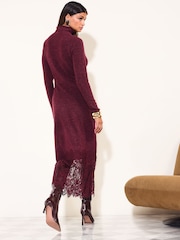 Friends Like These Burgundy Red Cosy Long Sleeve Hardware Midi Dress - Image 5 of 5