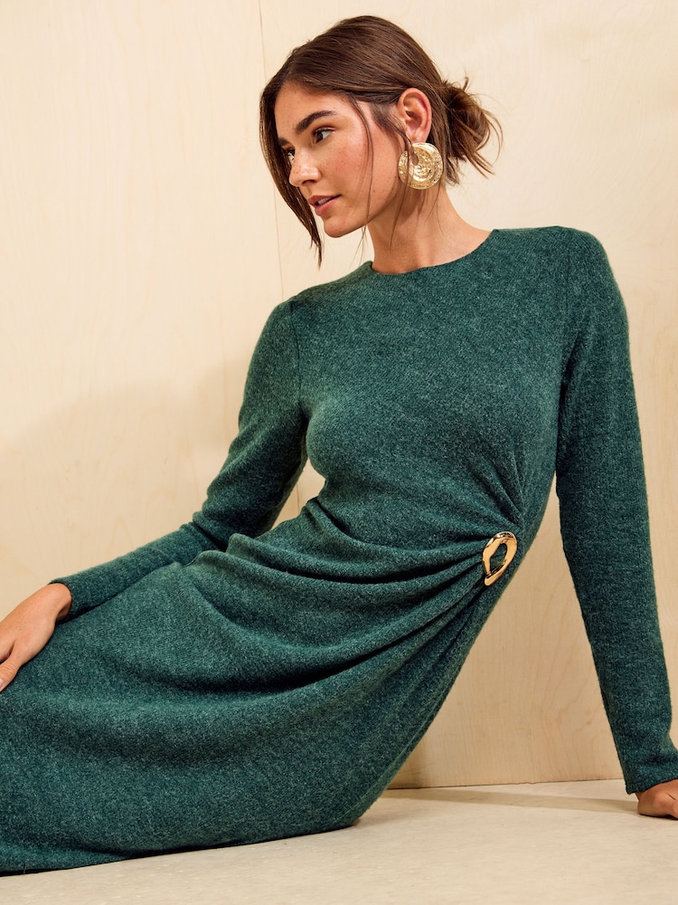 Оливково-зеленые - Friends Like These Cosy Long Sleeve Hardware Detail Midi Dress - Изображение 2 5