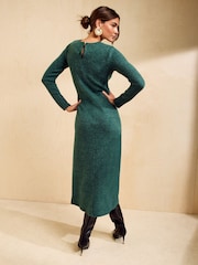 Оливково-зеленые - Friends Like These Cosy Long Sleeve Hardware Detail Midi Dress - Изображение 5 5