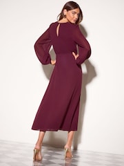 Friends Like These Burgundy Red Floral Embellished Chiffon Long Sleeve Midi Dress - Image 6 of 6
