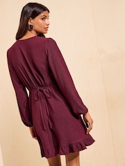 Friends Like These Aubergine Purple Long Sleeve Crinkle Lace Trim Mini Dress - Image 5 of 5
