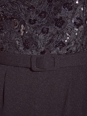 Friends Like These Black Floral Sequin Belted Long Sleeve Jumpsuit - Image 6 of 6
